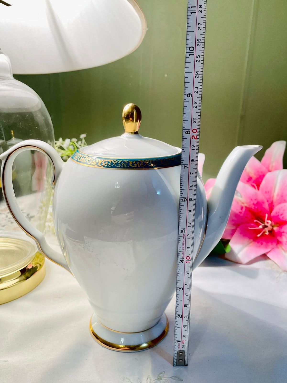 Wawel Poland White & Blue Gold Trim Porcelain Teapot – 8 Inch