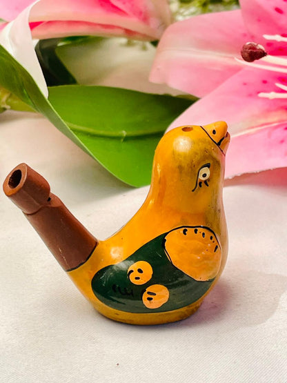Hand-Painted Bird Whistle Figurine Yellow Green 3 in