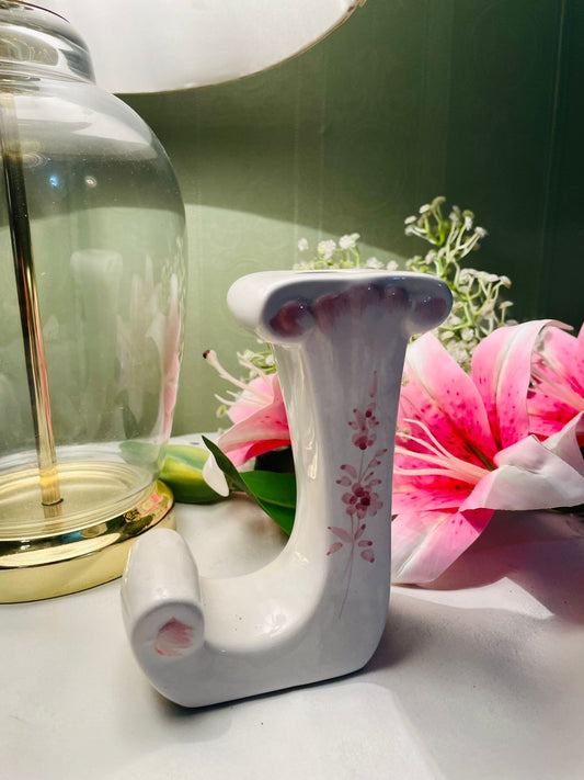 Vintage White Ceramic Sculptural Decor Pink Accent 15 cm