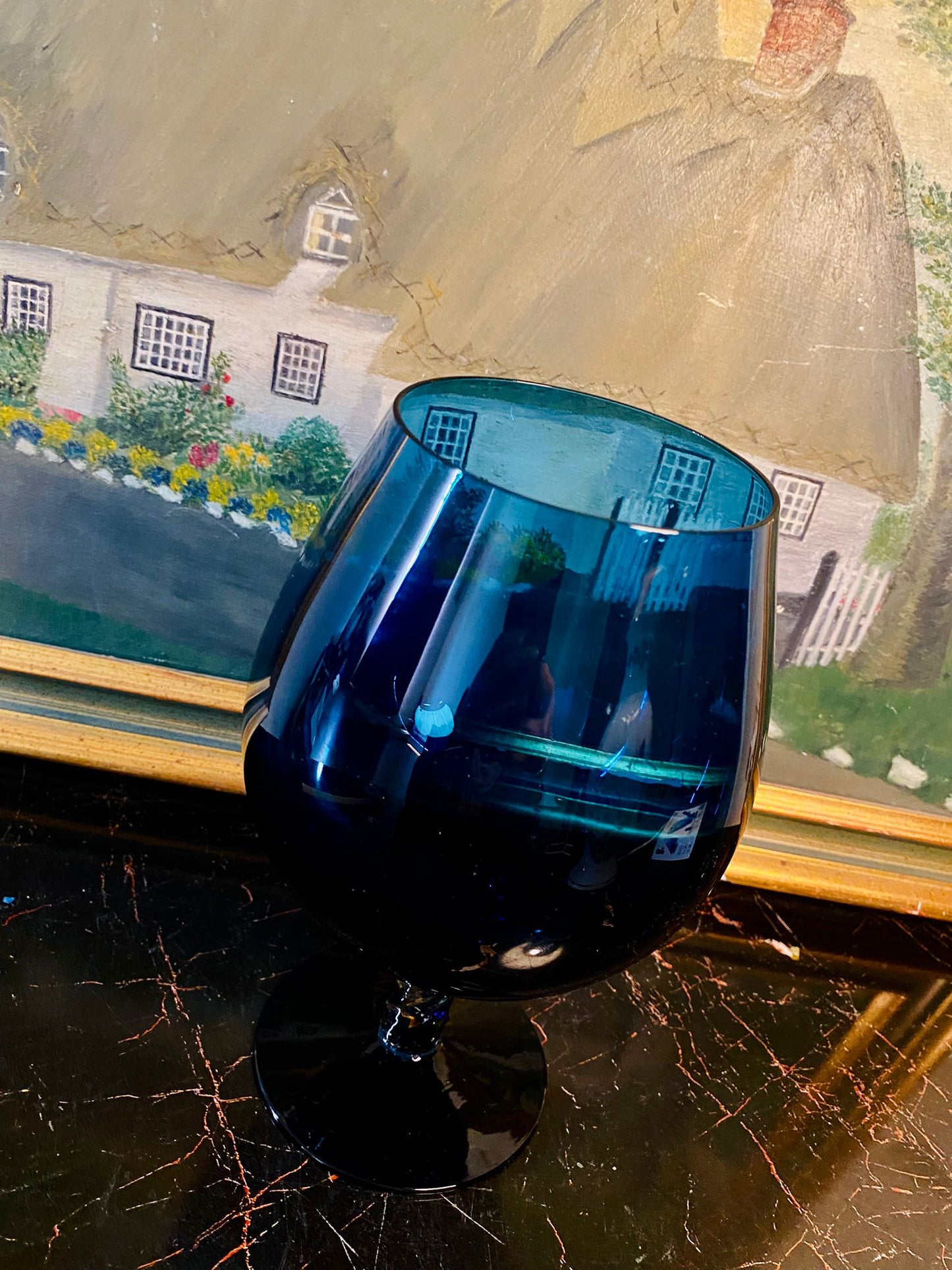 Vintage Deep Blue Glass Brandy Snifter Vase – Twisted Stem Goblet Style – 8 Inches Tall