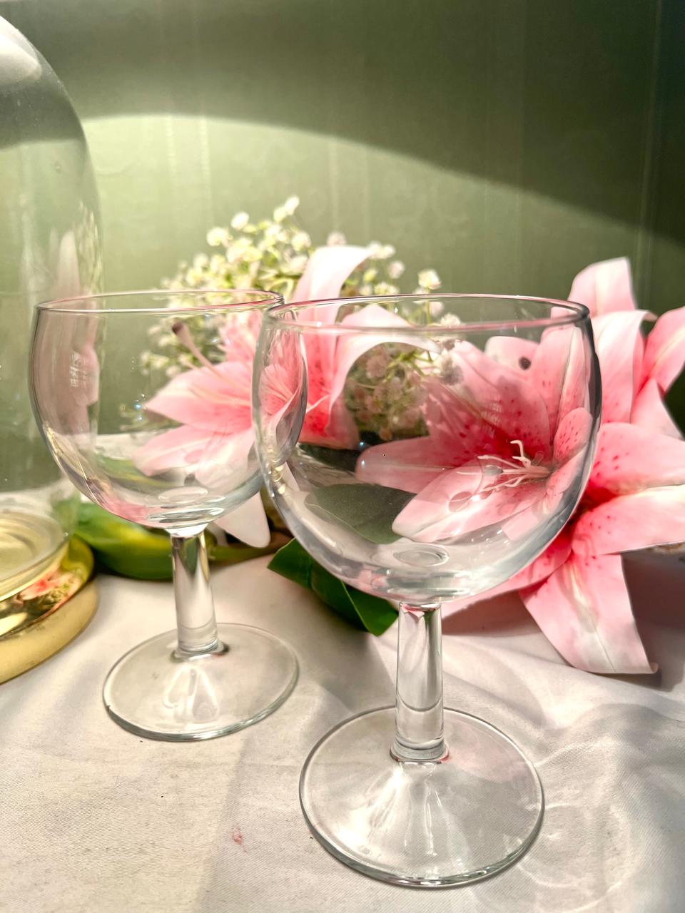 Vintage Clear Crystal Wine Goblets Pair Approx. 14 cm Tall