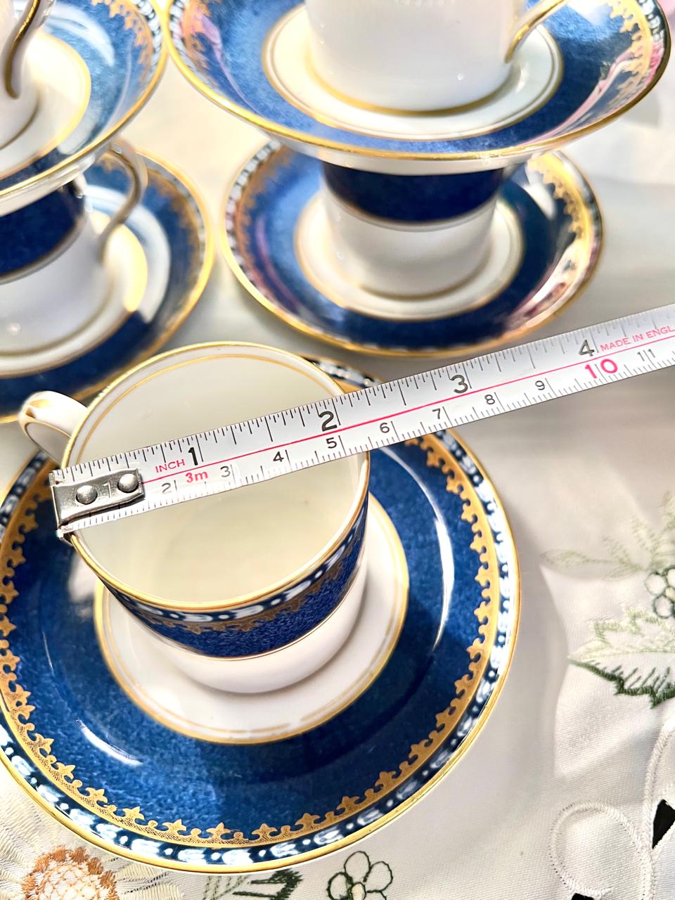 Vintage Cobalt Blue & Gold English Coffee Cup & Saucer Set – 10 Pieces