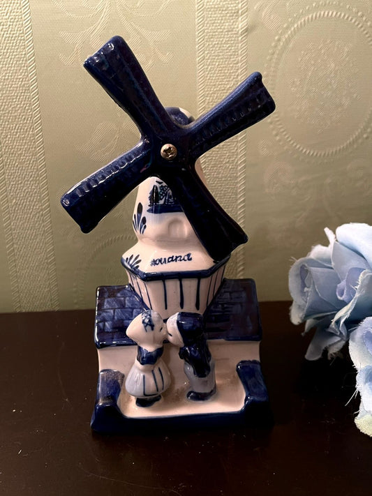 Delft Blue Ceramic Holland Windmill Figurine 5 Inch