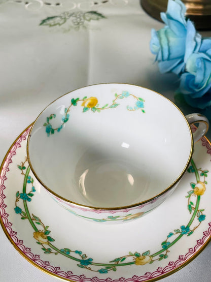 Sevres Border Floral Gold-Trim Cup & Saucer 2-Piece Set
