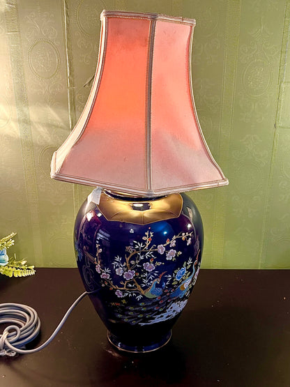 Vintage Cobalt Blue Peacock Ceramic Table Lamp
