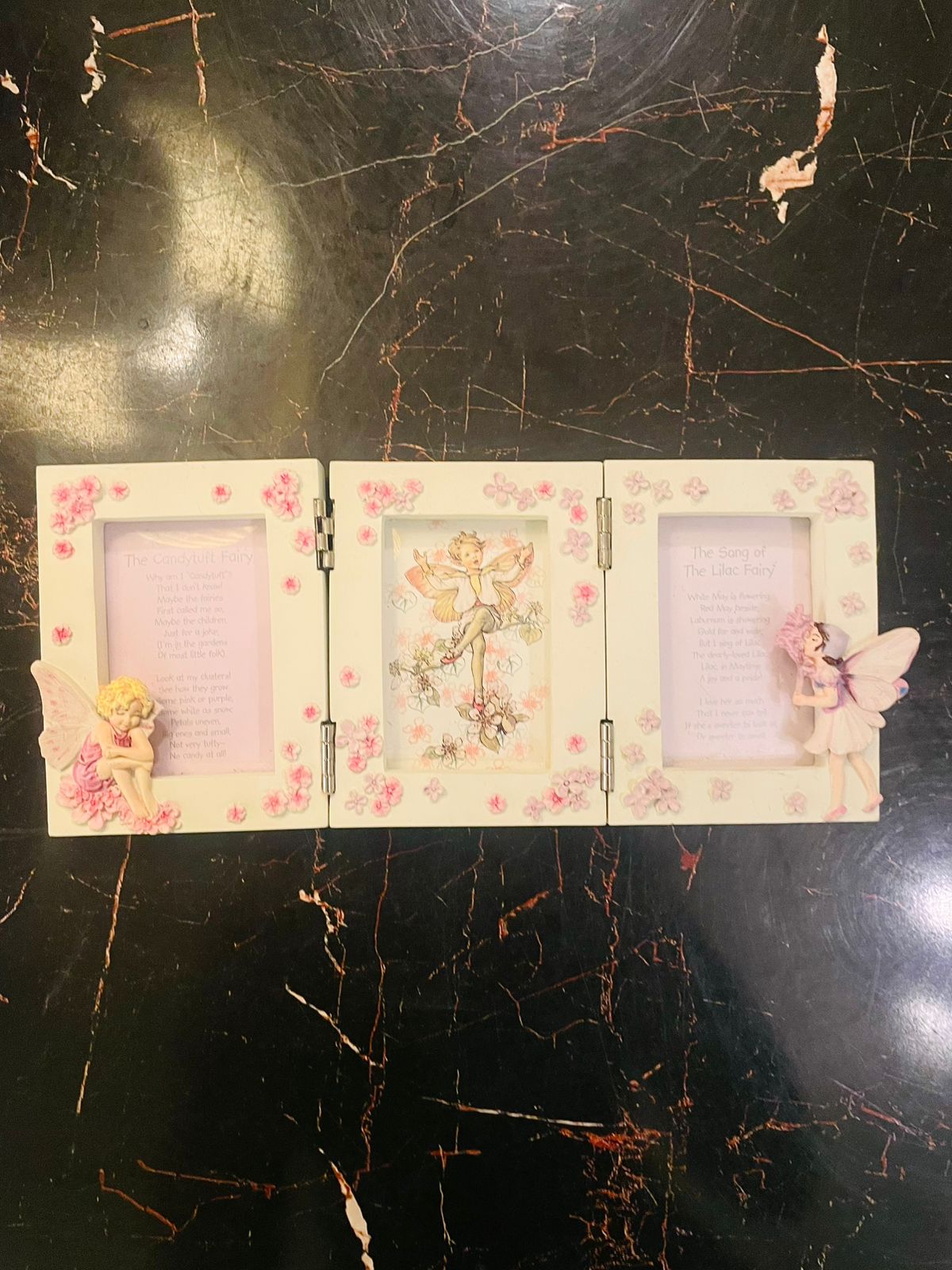 Flower Fairy Triple Photo Frame with Pink Floral Design