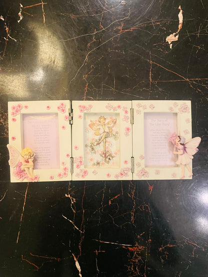 Flower Fairy Triple Photo Frame with Pink Floral Design