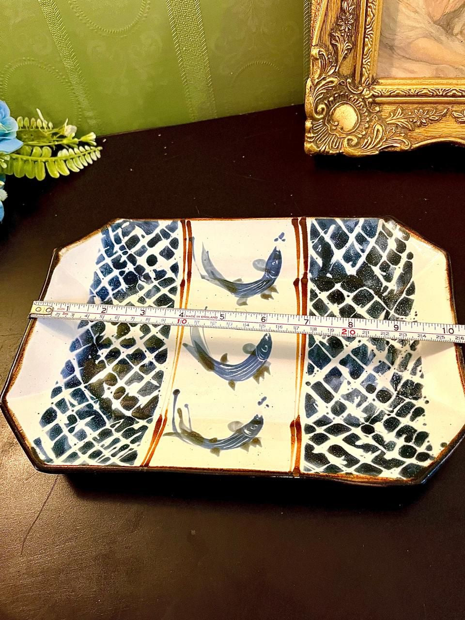 Vintage Hand Painted Fish Ceramic Serving Plater 10 Inch