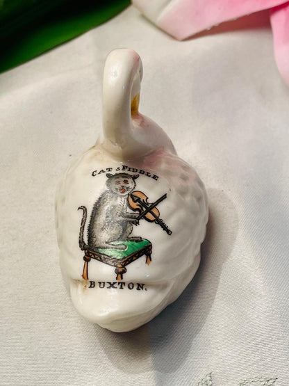 Vintage Ceramic Swan Figurine with Illustrated Transfer 8 cm