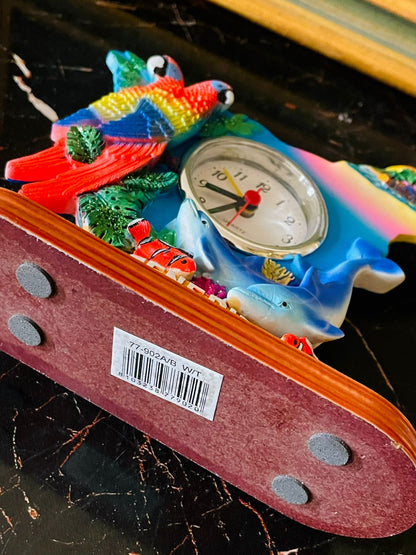 Tenerife Souvenir Table Clock – Parrot & Dolphin Tropical Design