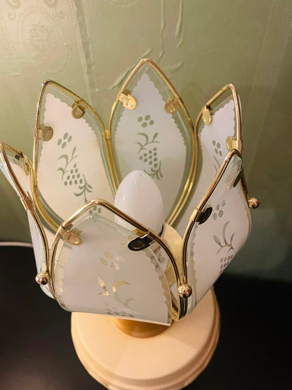 Elegant Vintage Tulip Glass Table Lamp with Gold Accents