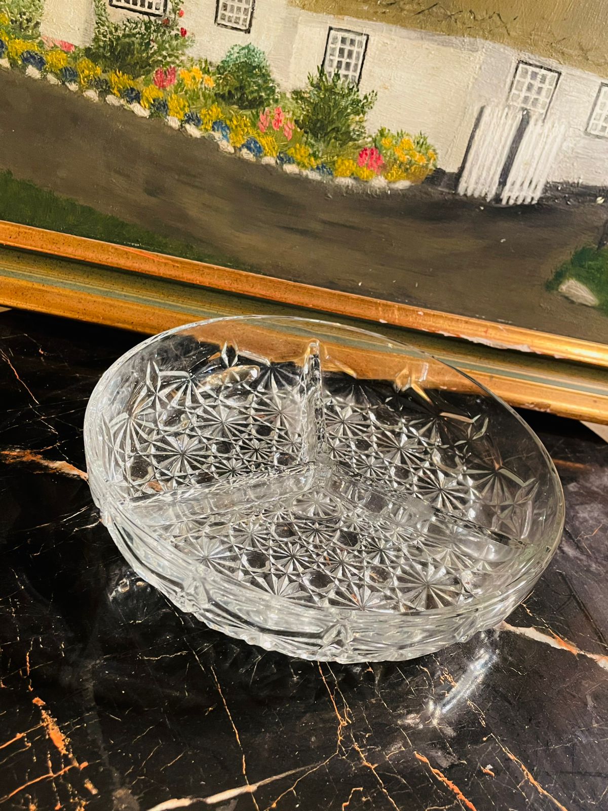 Vintage Glass Daisy Pattern 3-Way Divided Plate Dish – Serving Dish
