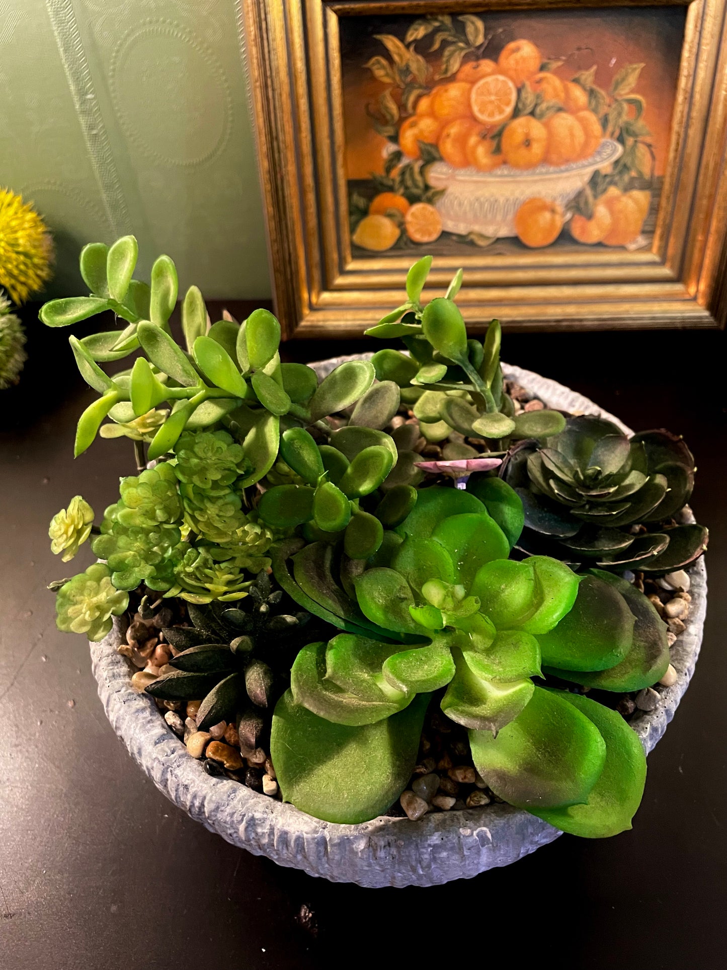 Large Artificial Succulent Garden in Grey Bowl Planter 7 Inch