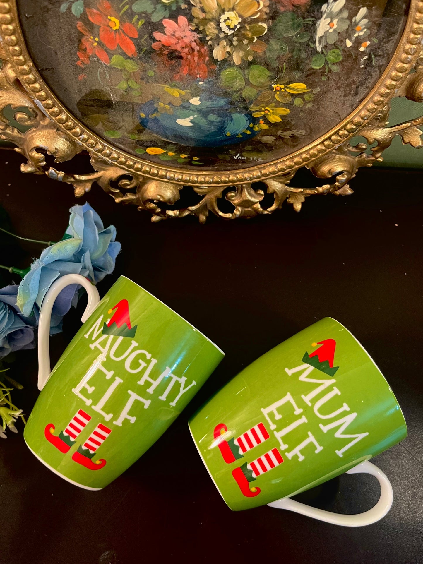 Christmas Elf Ceramic Mug Set – Naughty Elf & Mum Elf Green Mugs
