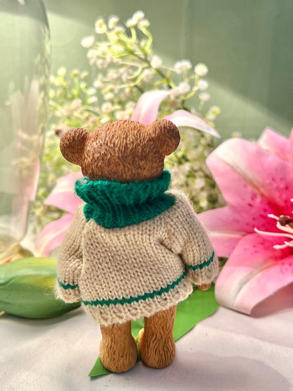 Teddy Bear Figurine in Knitted Christmas Tree Sweater – Approx. 11 cm