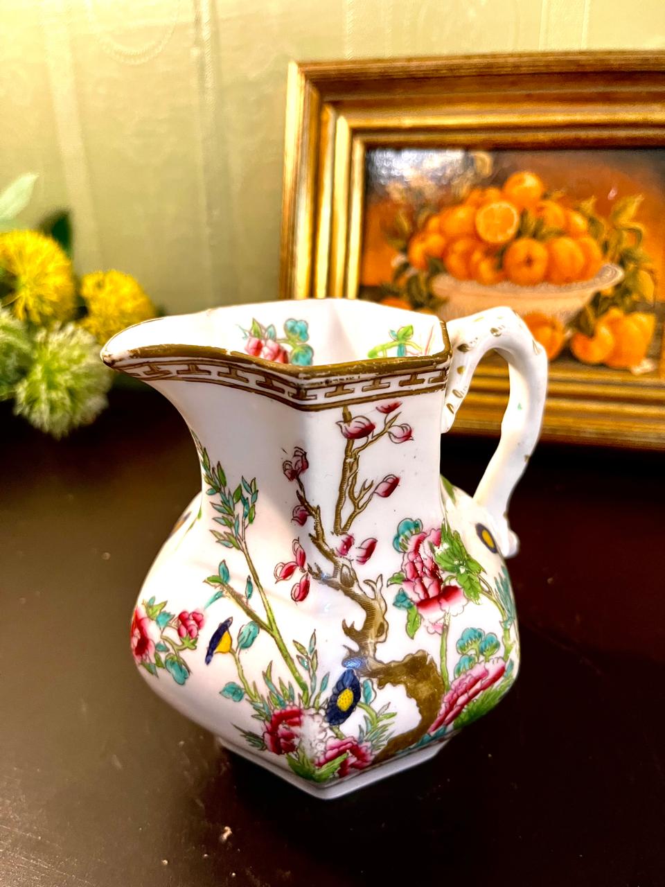 Vintage Chinoiserie Floral Porcelain Pitcher – 5 Inch