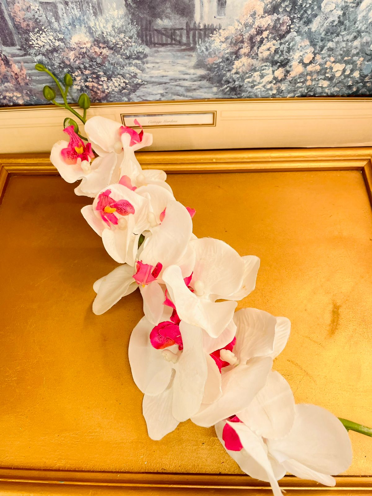 White Pink Artificial Orchid Stem 32"
