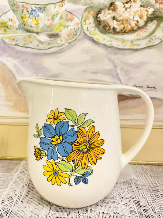 Vintage Floral Ceramic Jug with Blue & Yellow Flowers