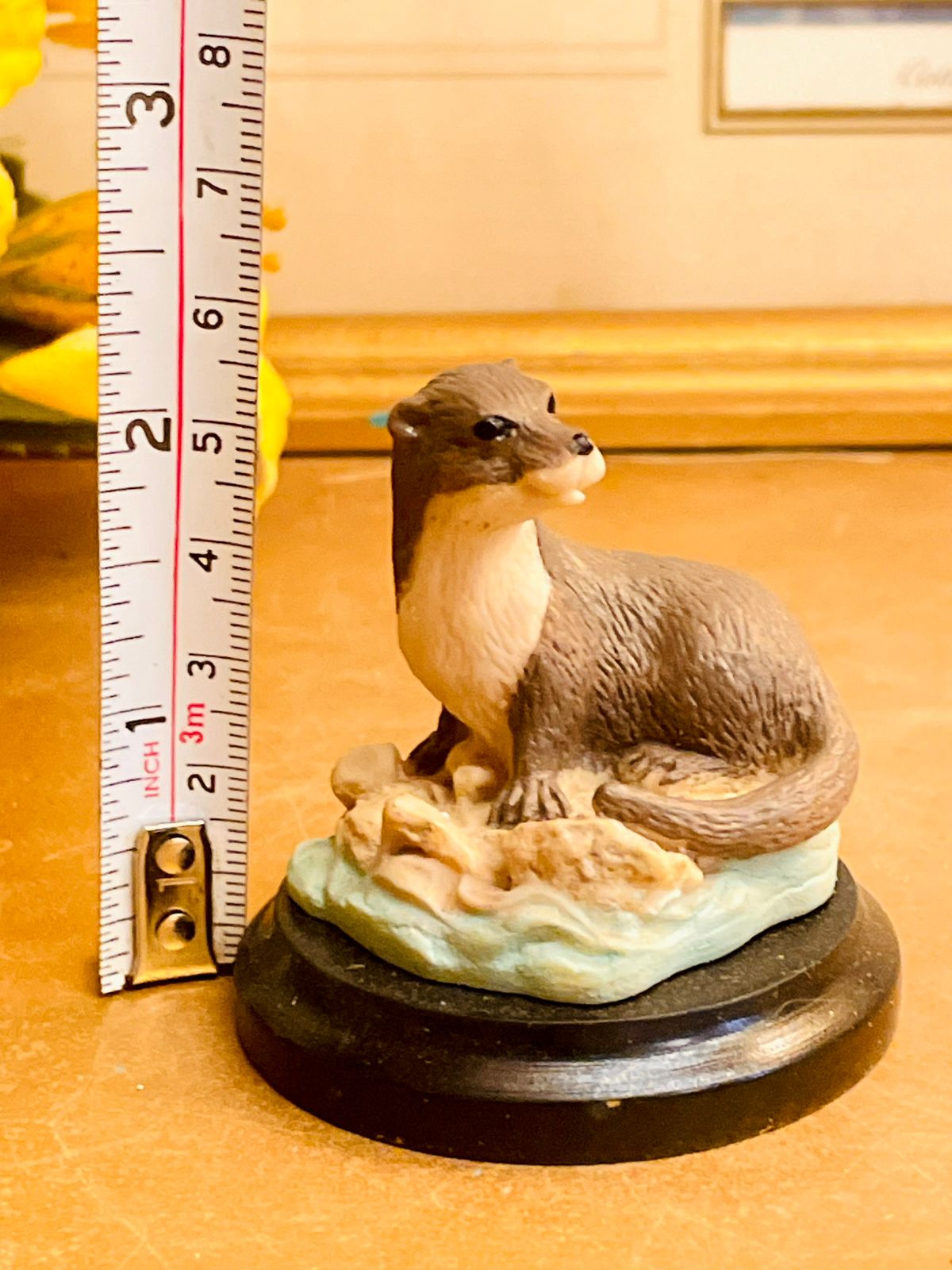 Vintage Otter Figurine on Wooden Base – Miniature Wildlife Animal Ornament