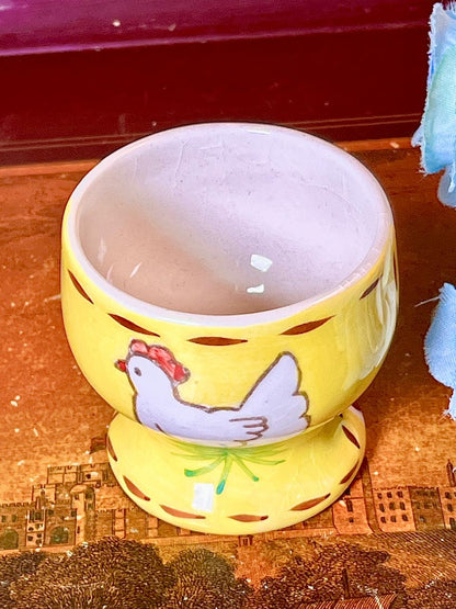 Yellow & Grey Ceramic Egg Cup Abstract Design Approx. 2.5 Inch