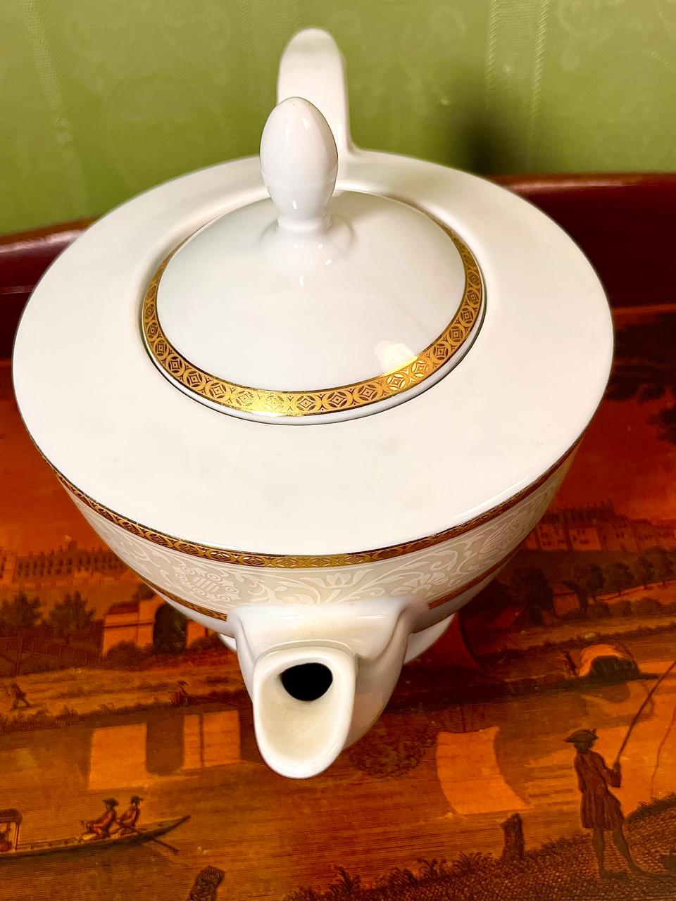 Vintage Porcelain Teapot with Gold Border | White Tea Pot | 6.5 Inch
