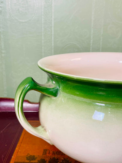 Green & Cream Handled decorative planter 11" Large