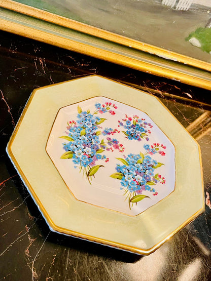 Staffordshire Fine Bone China Octagonal Plate – Blue Forget-Me-Not Floral Design, Made in England
