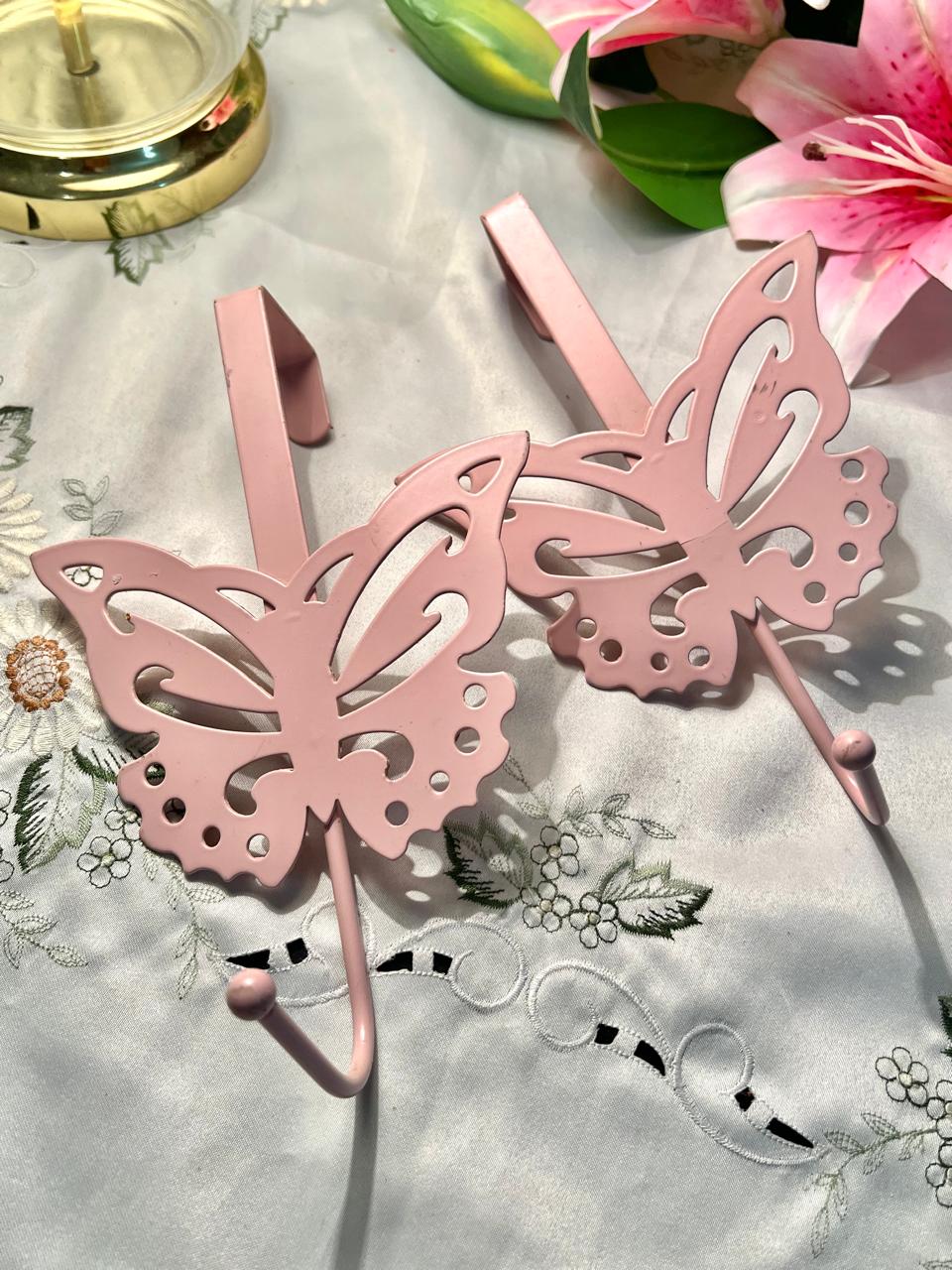 Pink Butterfly Wall Hooks Pair 9"