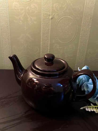 Vintage Brown Ceramic Teapot Classic Glossy Tea Pot