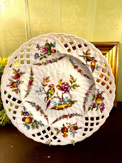 Antique Cutwork Dresden-Style Bird & Floral Reticulated Plate 23cm