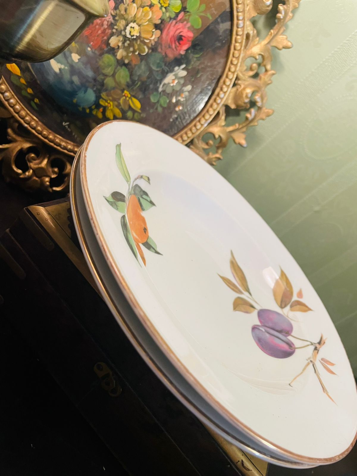 Royal Worcester Evesham Fruit Rimmed Deep Plates Set of 2