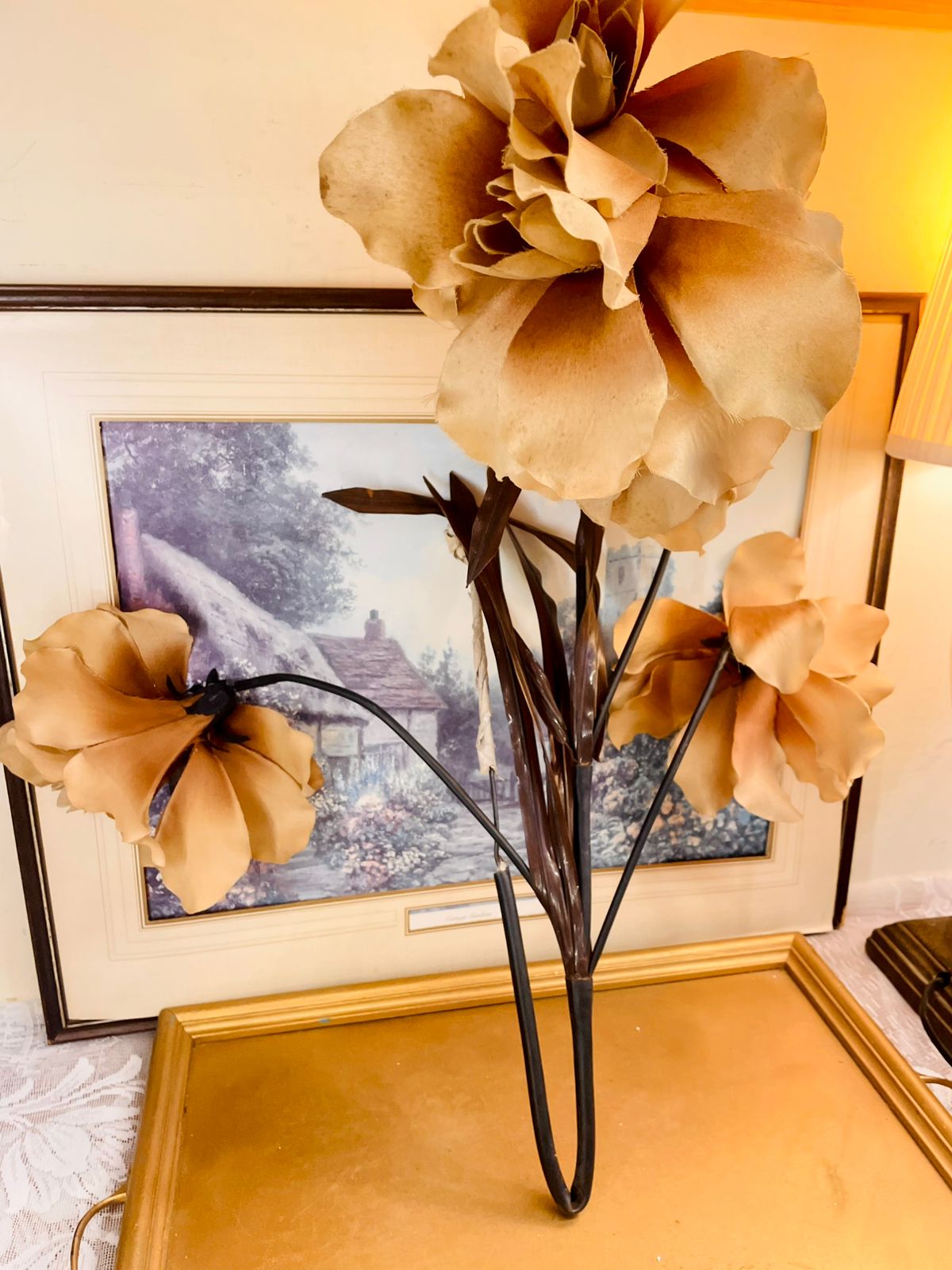 Large Beige Artificial Magnolia Flower Bouquet 22"