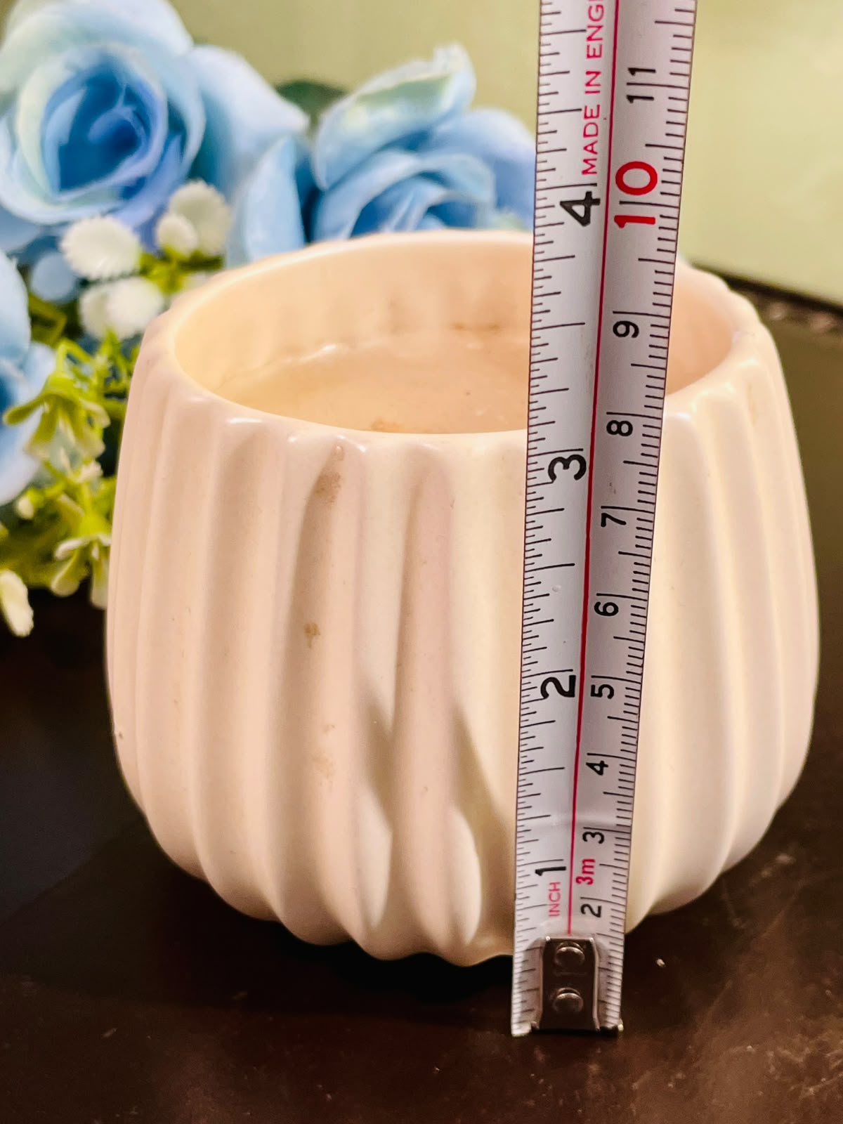 White Ribbed Decorative Pillar Candle 10cm