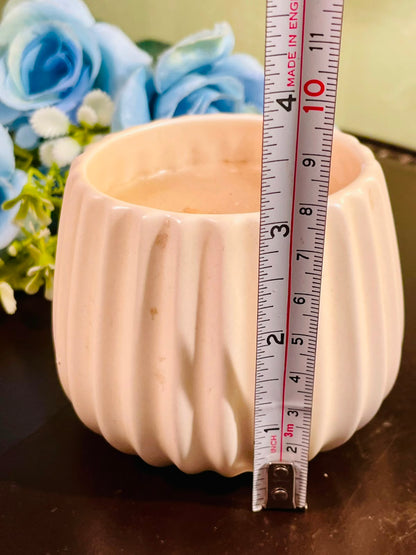 White Ribbed Decorative Pillar Candle 10cm