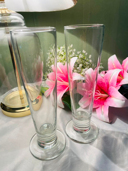 Pair of Tall Clear Crystal Pilsner Vase  Approx. 23 cm
