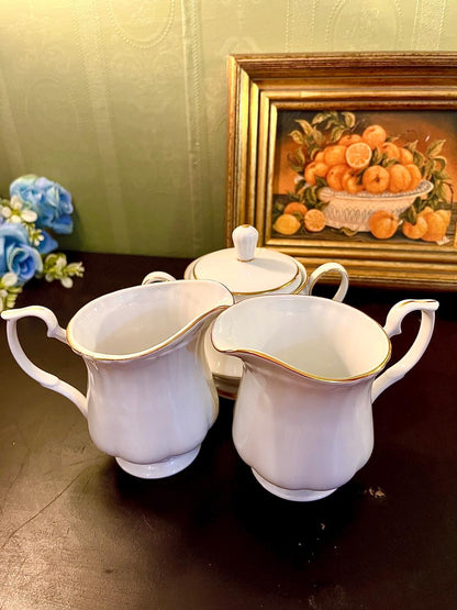 Vintage White Gold Trim Creamer & Sugar Bowl Set 10 cm