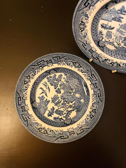 Vintage Willow Pattern Blue Plates Set of 2 6.5"