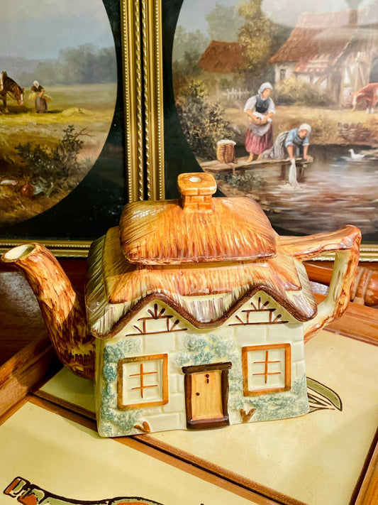 Vintage Cottage House Ceramic Teapot – Collectible Kitchen Decor