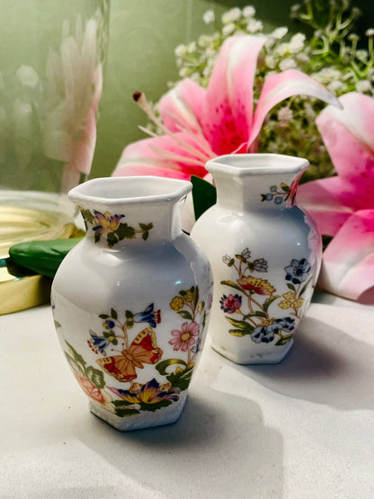 Aynsley Cottage Garden Fine Bone China Vases Pair 8.5cm