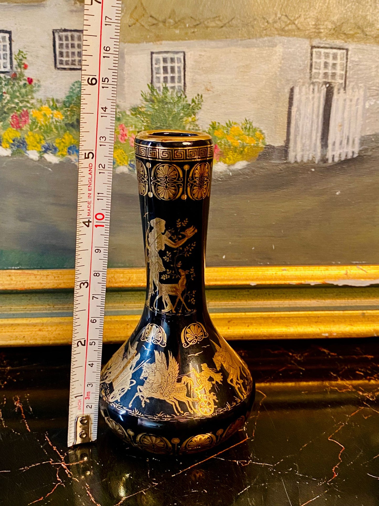 Set of 2 Greek Ceramotechnica Art Pieces – 24kt Black & Gold Jug and Vase Set (6–7 Inches Tall)