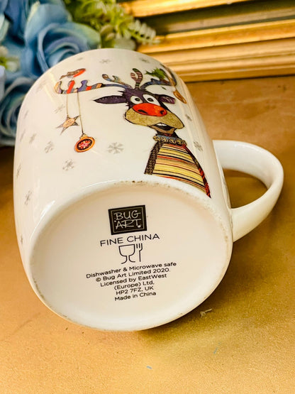 Bug Art Christmas Reindeer Fine China Mug