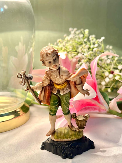Decorative Boy Figurine with Staff Green Trousers 13cm