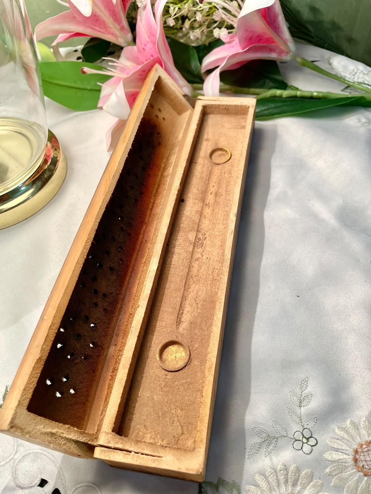 Vintage Wooden Incense Holder Box Carved Design 30 cm