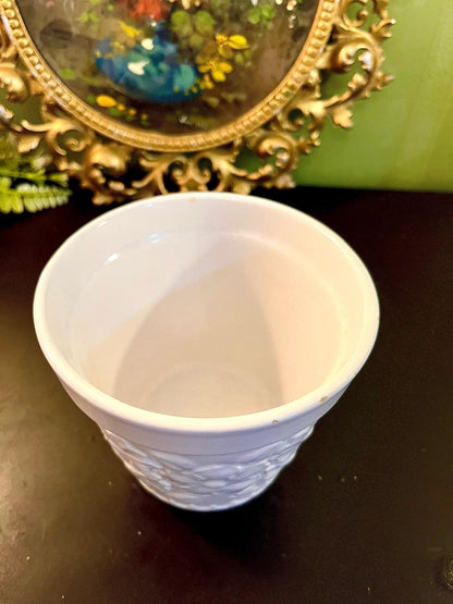 Embossed White Ceramic Flower Pot