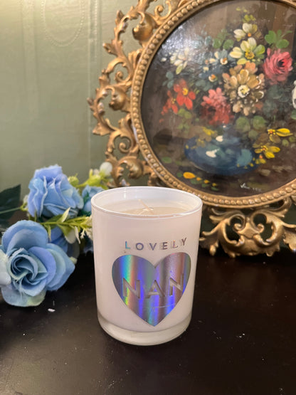 Lovely Nan White Glass Scented Candle / Heart Design Gift Candle