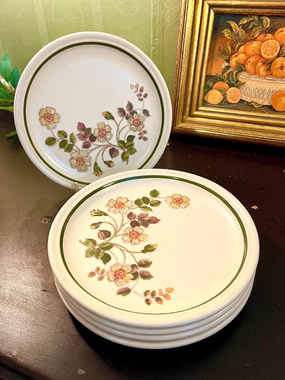 Vintage Floral Stoneware Side Plates Set of 5 – 7 Inch