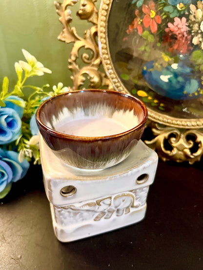 Ceramic Elephant Wax Melt Burner with Brown Glazed Bowl