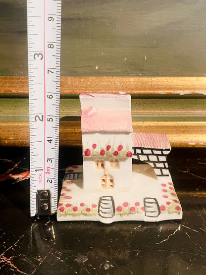 Miniature Hand-Painted Cottage House — Pink Roof Collectible