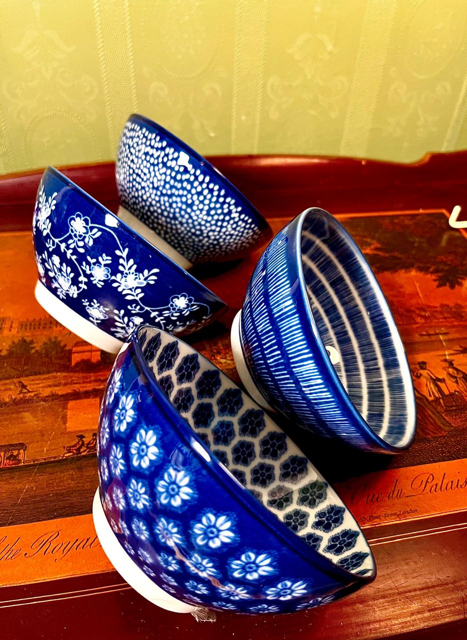 IKEA Blue Pattern Ceramic Bowls 5 Inch | Set of 4 | Sweden Design