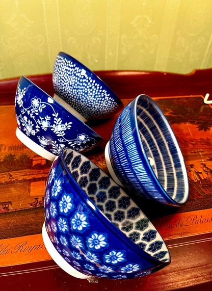 IKEA Blue Pattern Ceramic Bowls 5 Inch | Set of 4 | Sweden Design